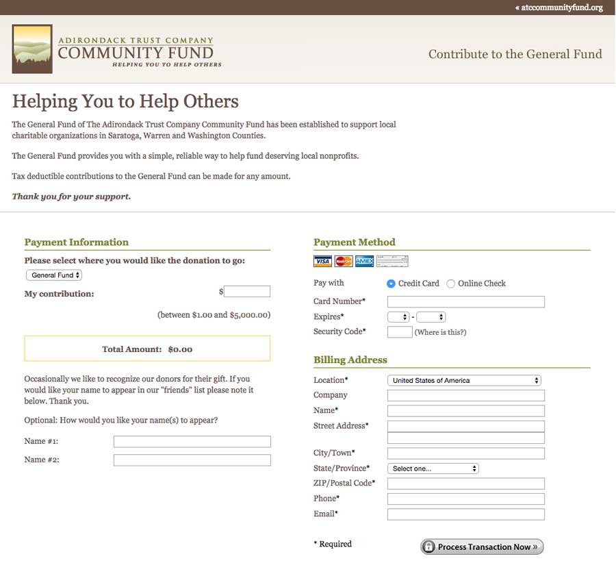 payment pages for donation